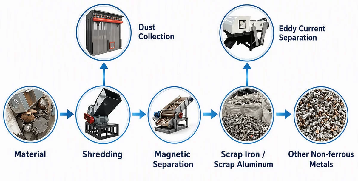 Aluminum Crankcase Crushing and Sorting Production Line Process